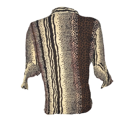 MPH Collection Animal Print Chiffon Blouse (Size: 1X, Color: Brown/Cream/Black) - Picture 2 of 3